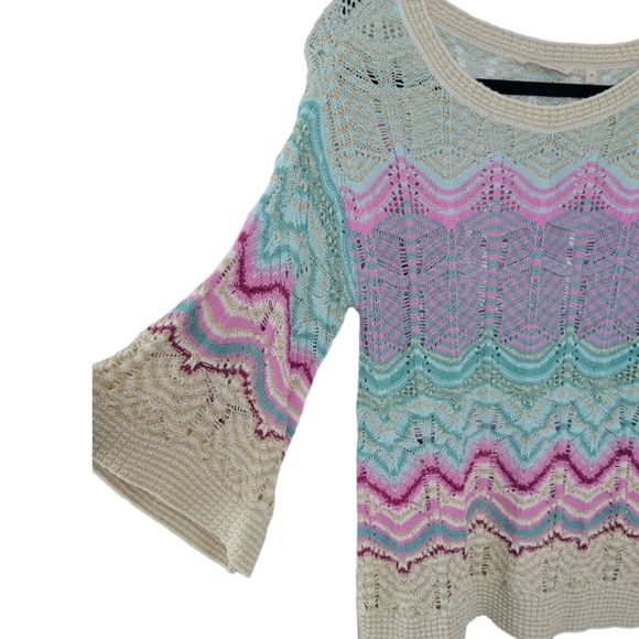 SOFT SURROUNDINGS Thereze Stripe Open Knit Pointelle Sweater Size XS - Picture 5 of 11